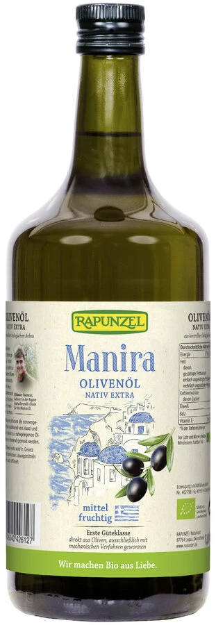 Rapunzel Olivenöl MANIRA Nativ Extra, 1 Ltr Flasch 1 Rapunzel Olivenöl MANIRA Nativ Extra, 1 Ltr Flasch