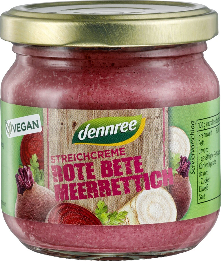 Dennree Streichcreme Rote Bete Meerrettich, 180 Gr 1 Dennree Streichcreme Rote Bete Meerrettich, 180 Gr