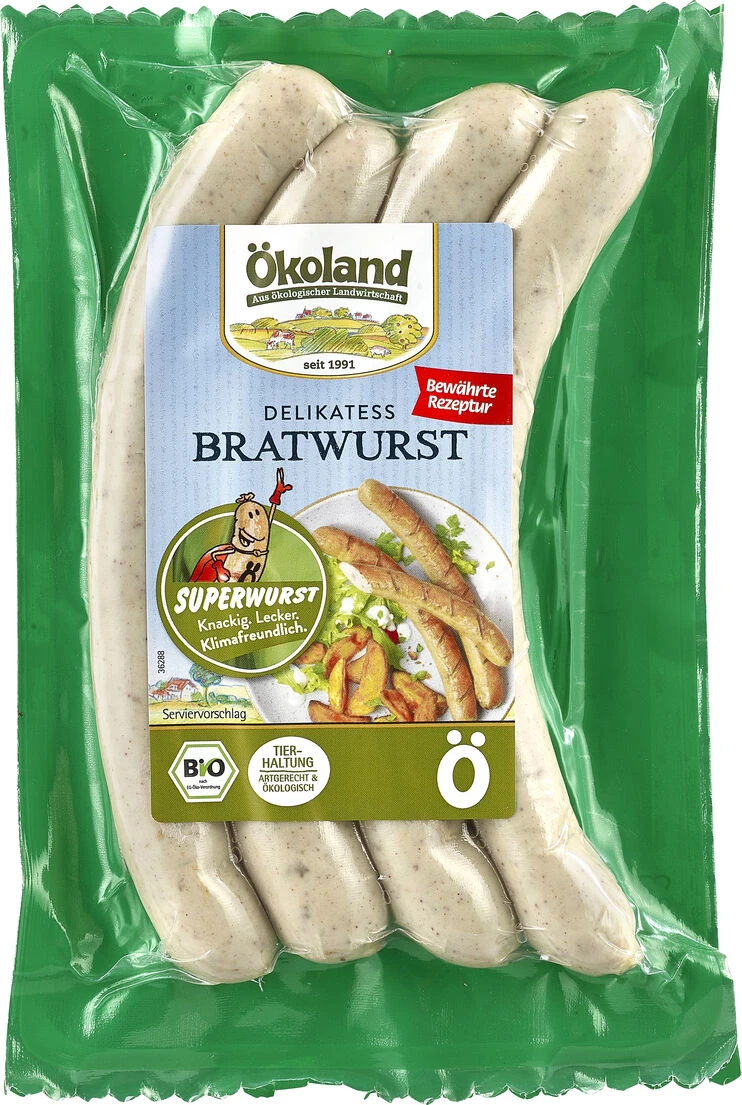 Ökoland Delikatess Bratwurst Superwurst, 180 G Packung 1 Ökoland Delikatess Bratwurst Superwurst, 180 G Packung