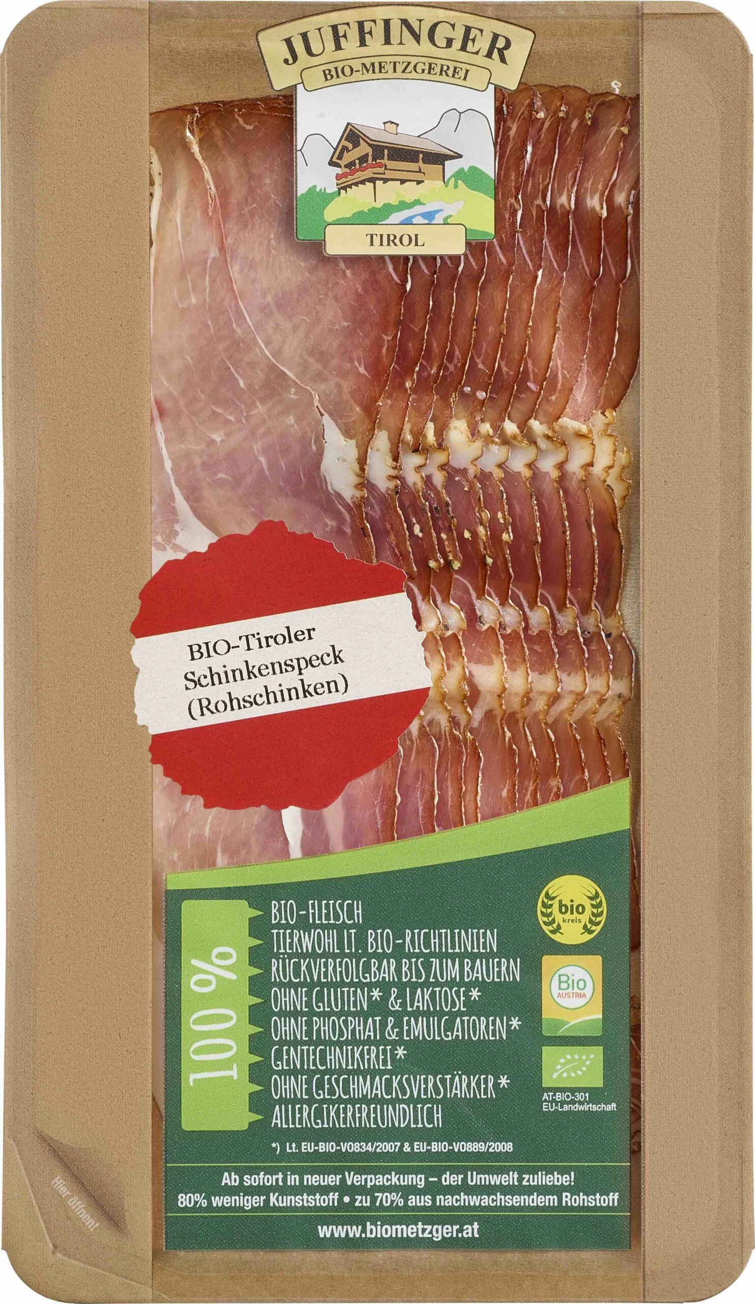 Juffinger Bio Original Tiroler Rohschinken/ Schinkenspeck, Geschnitten, 80 Gr Packung 1 Juffinger Bio Original Tiroler Rohschinken/ Schinkenspeck, Geschnitten, 80 Gr Packung