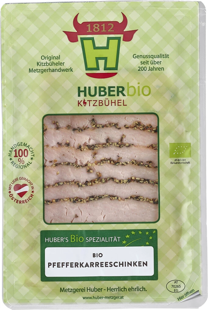 Metzgerei Huber Kitzbühel Pfefferkarreeschinken Geschnitten, 80 Gr Packung 1 Metzgerei Huber Kitzbühel Pfefferkarreeschinken Geschnitten, 80 Gr Packung