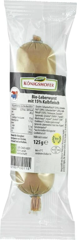 Königshofer Bio Leberwurst Mit 15% Kalbfleisch, 125 Gr Stück