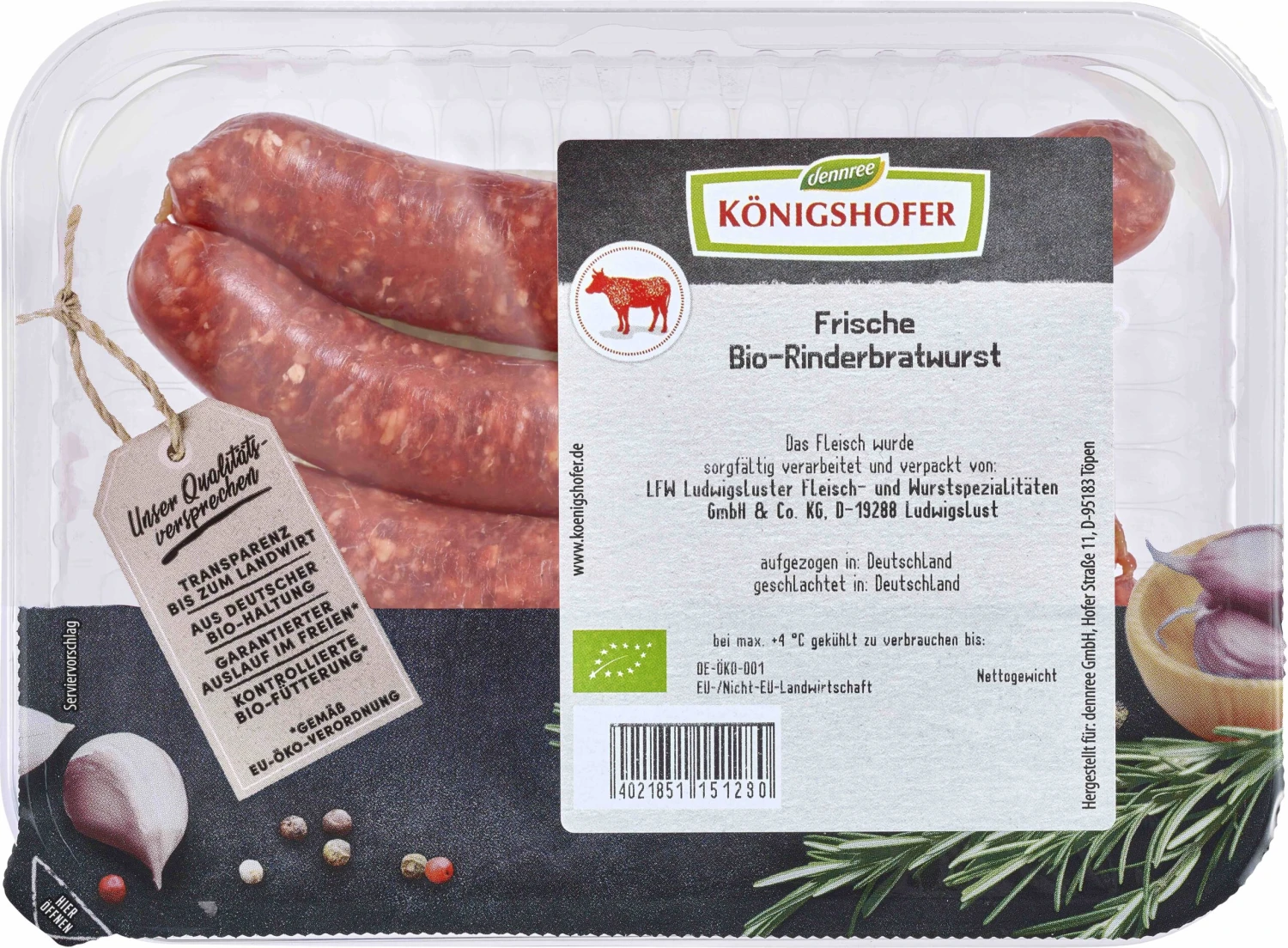 Königshofer Bio Rinderbratwurst, 250 Gr Schale Ungebrüht 2 Königshofer Bio Rinderbratwurst, 250 Gr Schale Ungebrüht – Bild 2