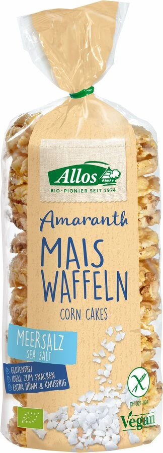 Allos Amaranth-Mais-Waffeln Mit Meersalz, 100 Gr P 1 Allos Amaranth-Mais-Waffeln Mit Meersalz, 100 Gr P