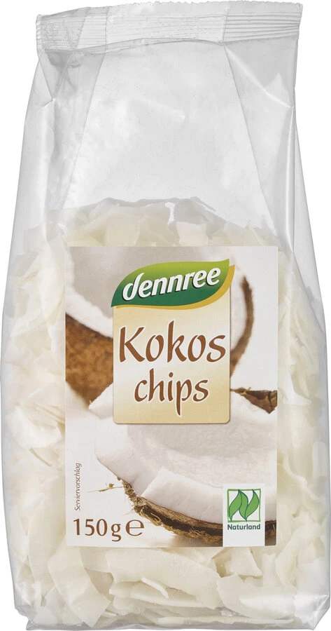 Dennree Kokoschips, Ungesüßt, 150 Gr Packung 1 Dennree Kokoschips, Ungesüßt, 150 Gr Packung