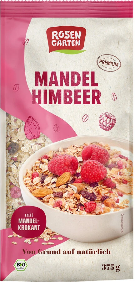 Rosengarten Mandel-Himbeer-Müsli, 375 Gr Packung 1 Rosengarten Mandel-Himbeer-Müsli, 375 Gr Packung