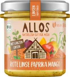 Allos Linsen-Aufstrich Rote Linse Paprika Mango, 1