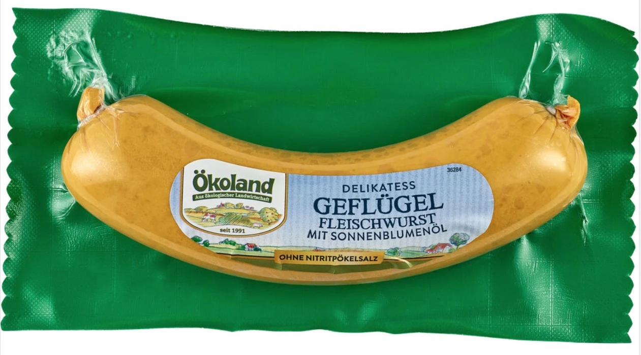 Ökoland Bio Geflügel-Fleischwurst, 180 Gr Packung 1 Ökoland Bio Geflügel-Fleischwurst, 180 Gr Packung