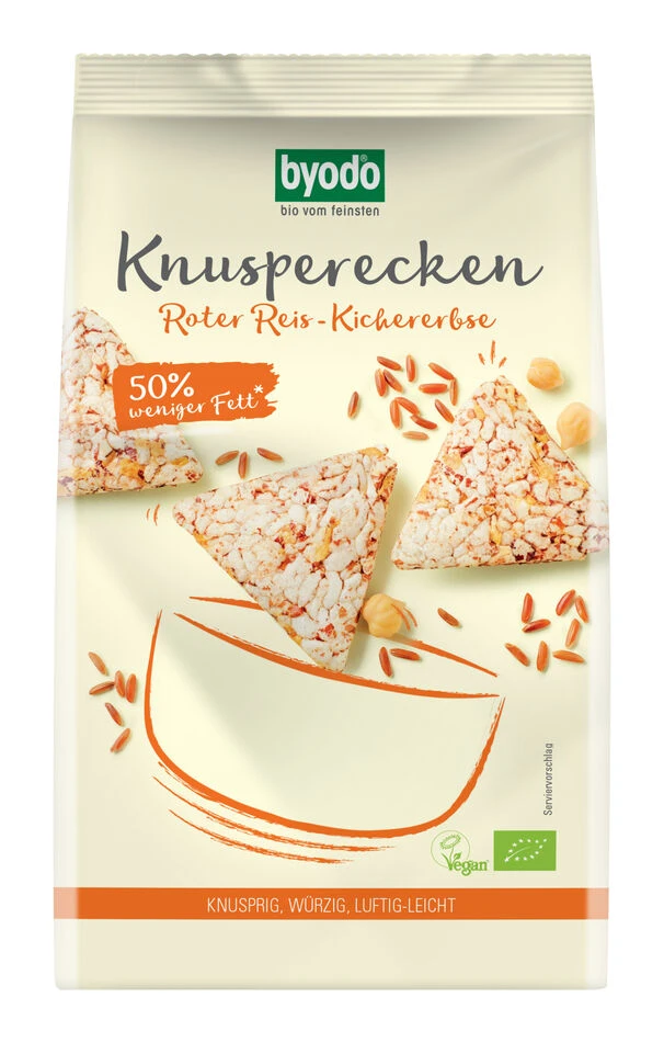 Byodo Knusperecken Roter Reis-Kichererbse, 90 Gr P 1 Byodo Knusperecken Roter Reis-Kichererbse, 90 Gr P