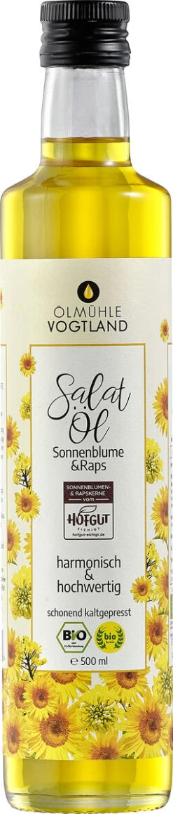 ÖLMÜHLE VOGTLAND Salatöl Sonnenblume & Raps, 0,5 L Flasche