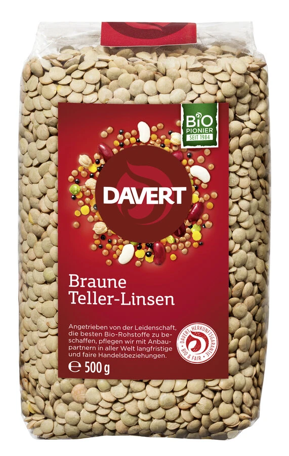 Davert Braune Teller-Linsen, 500 Gr Packung 1 Davert Braune Teller-Linsen, 500 Gr Packung